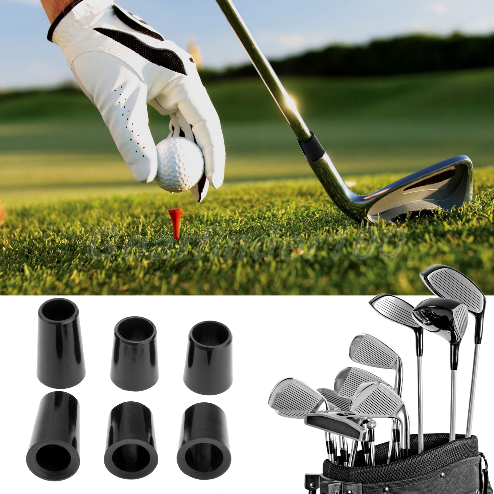 Lot De 12 Viroles Golf Noires - Coniques 370, Avec Anneaux Argentés, Pour Réparation Clubs