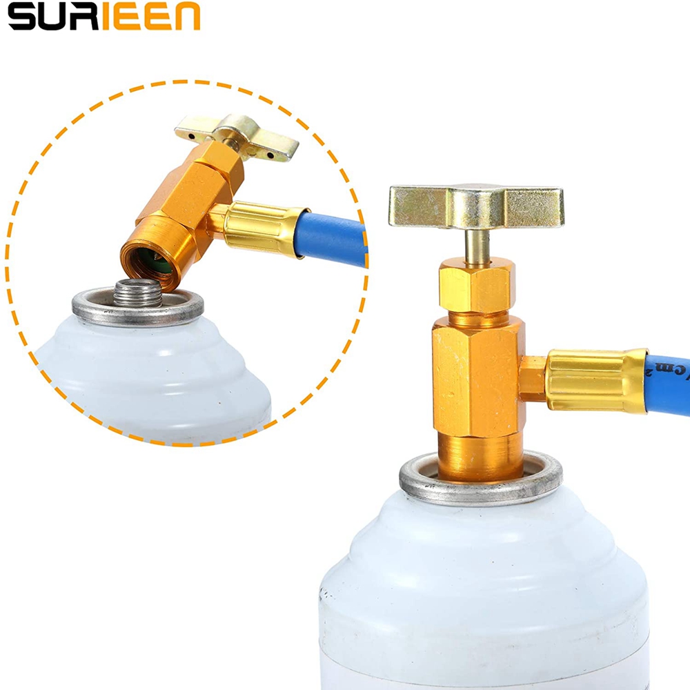 R134A Klimaanlagen Ladeschlauch Mit Manometer | Mit BPV31 Ventil & Adapter Set | Für 1/4" Bis 3/8" Rohre
